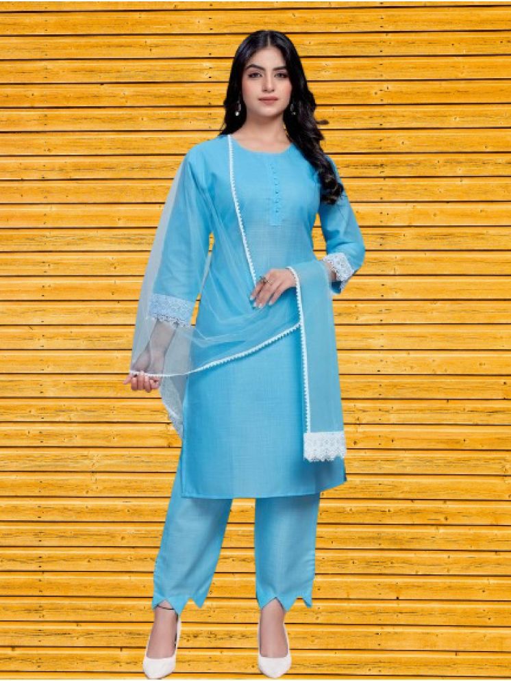     			RUTSH CREATION Cotton Solid Kurti With Pants Women's Stitched Salwar Suit - Blue ( Pack of 1 )