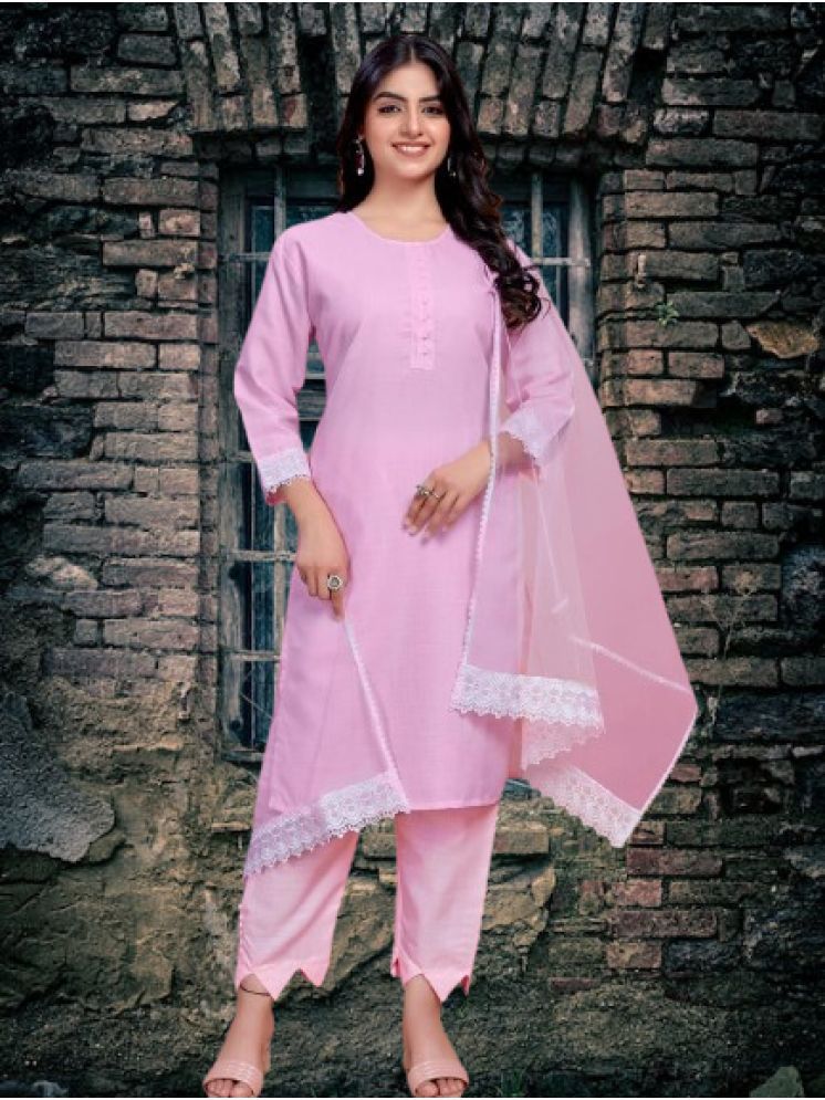     			RUTSH CREATION Cotton Solid Kurti With Pants Women's Stitched Salwar Suit - Pink ( Pack of 1 )