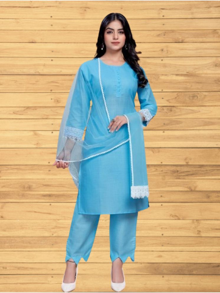     			RUTSH CREATION Cotton Solid Kurti With Pants Women's Stitched Salwar Suit - Blue ( Pack of 1 )