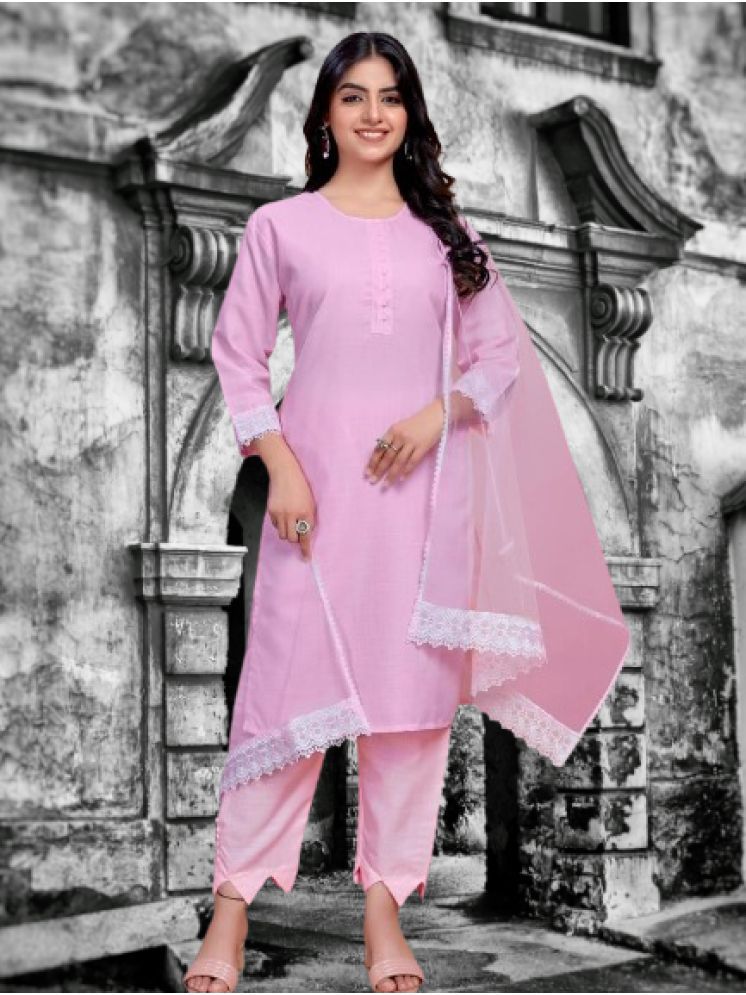     			RUTSH CREATION Cotton Solid Kurti With Pants Women's Stitched Salwar Suit - Pink ( Pack of 1 )