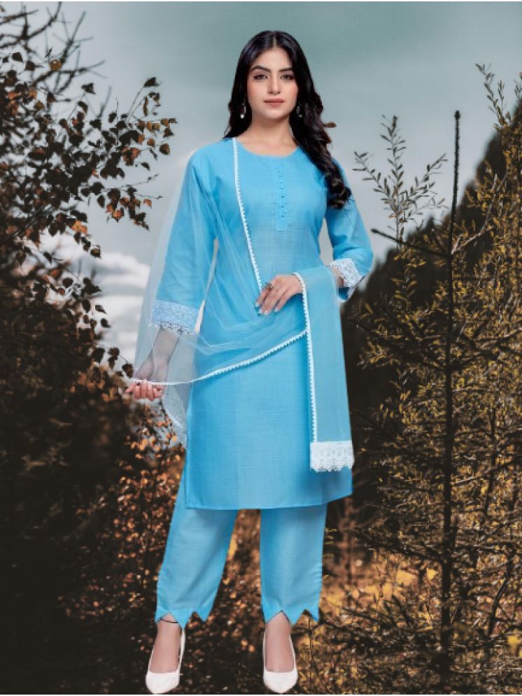     			RUTSH CREATION Cotton Solid Kurti With Pants Women's Stitched Salwar Suit - Blue ( Pack of 1 )