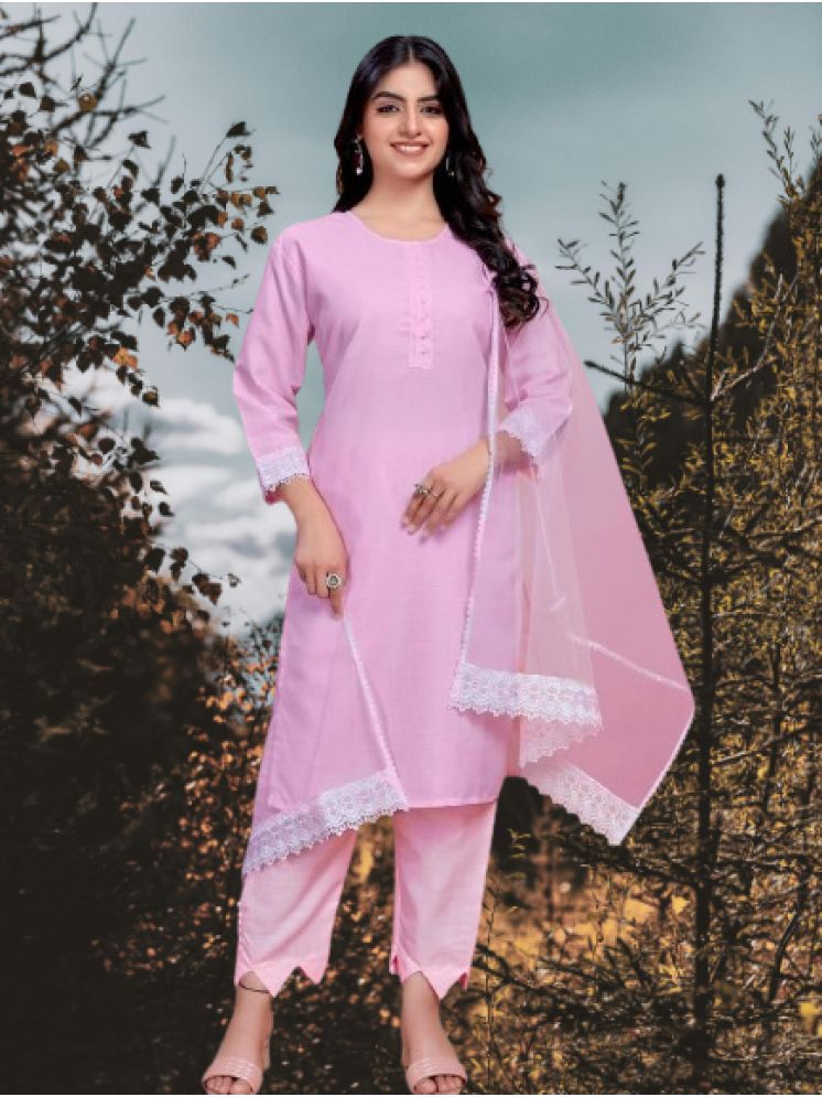     			RUTSH CREATION Cotton Solid Kurti With Pants Women's Stitched Salwar Suit - Pink ( Pack of 1 )