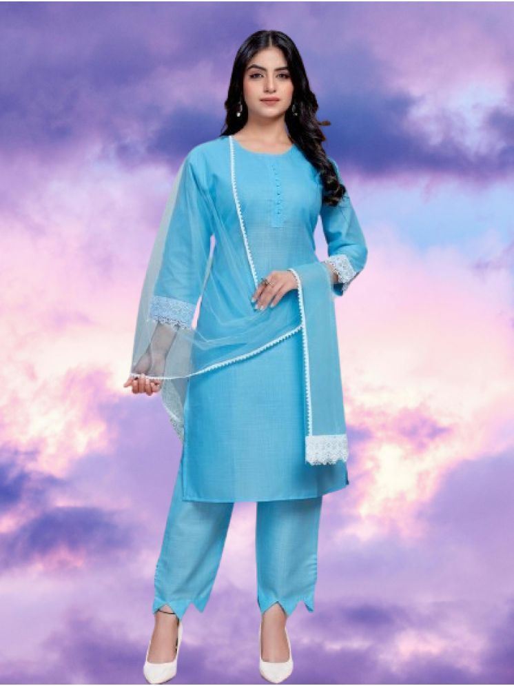     			RUTSH CREATION Cotton Solid Kurti With Pants Women's Stitched Salwar Suit - Blue ( Pack of 1 )