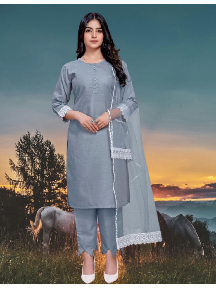     			RUTSH CREATION Cotton Solid Kurti With Pants Women's Stitched Salwar Suit - Light Grey ( Pack of 1 )