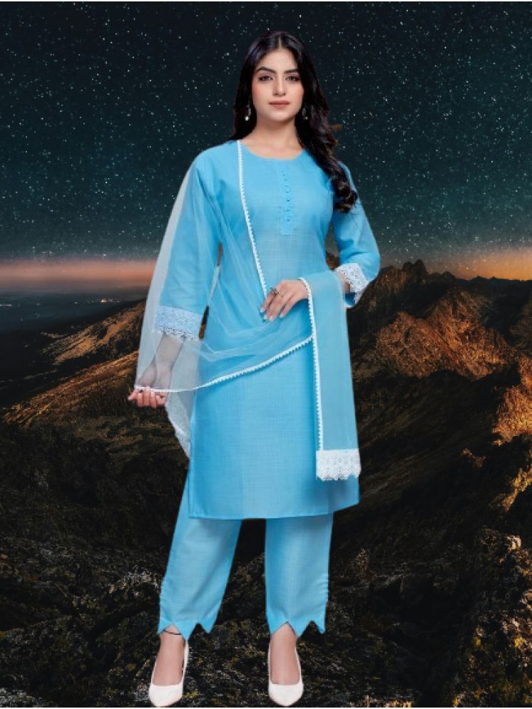     			RUTSH CREATION Cotton Solid Kurti With Pants Women's Stitched Salwar Suit - Blue ( Pack of 1 )