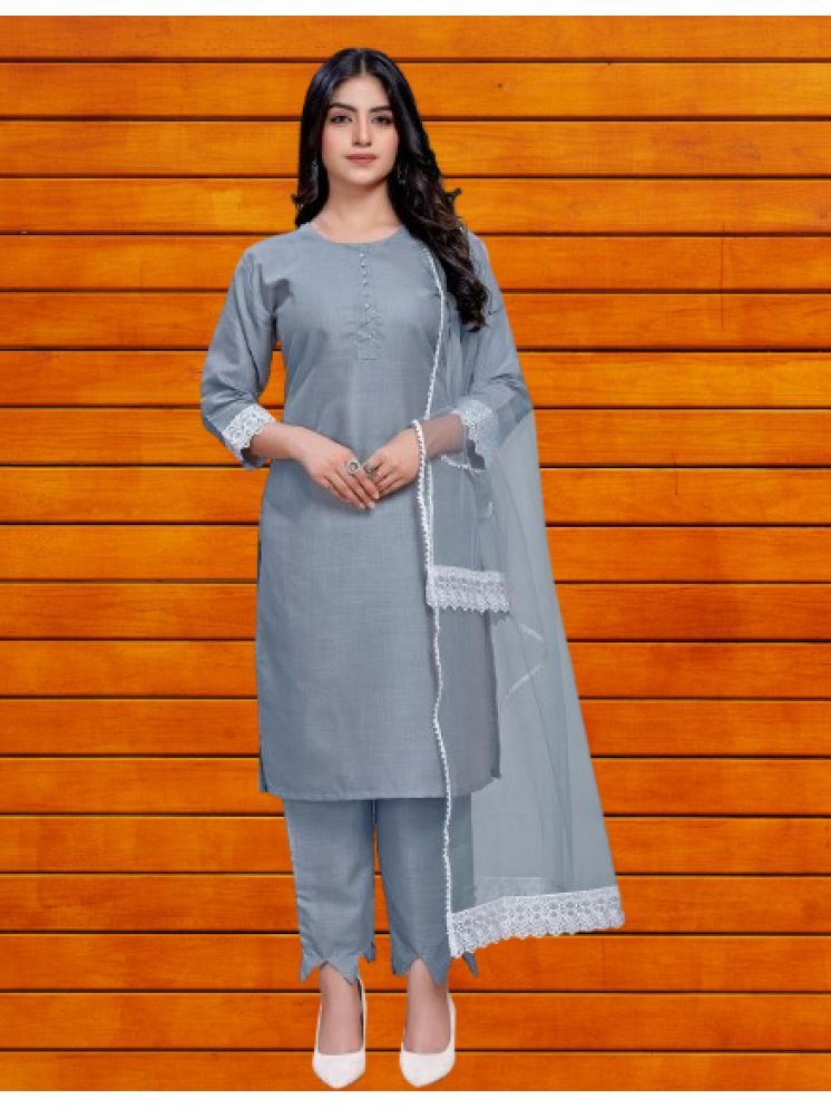     			RUTSH CREATION Cotton Solid Kurti With Pants Women's Stitched Salwar Suit - Light Grey ( Pack of 1 )