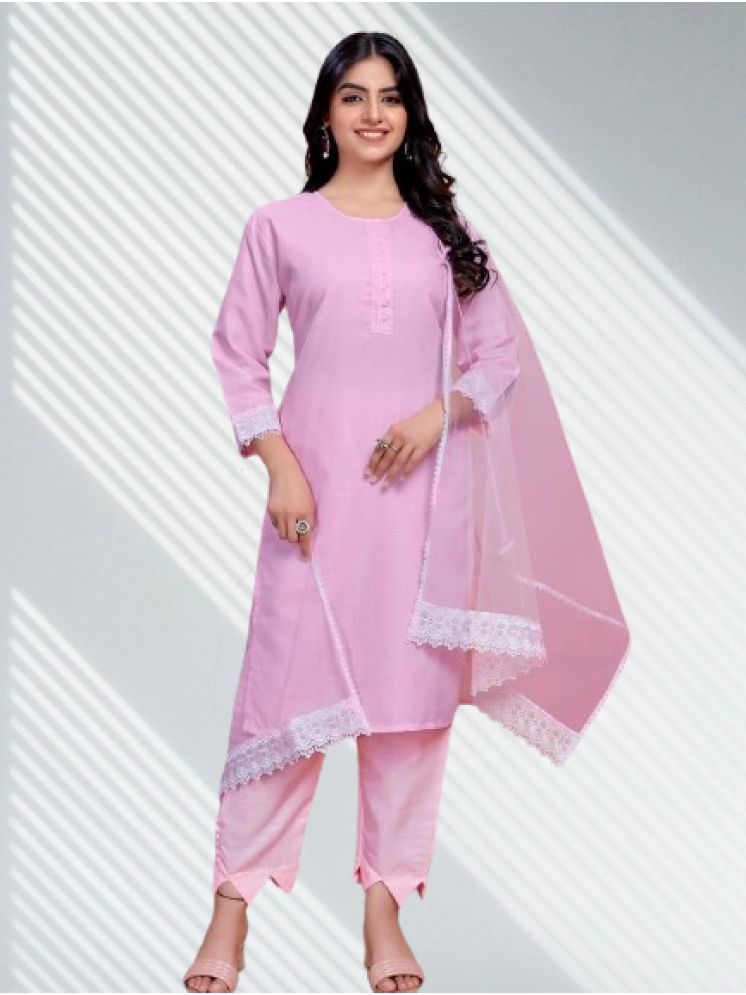     			RUTSH CREATION Cotton Solid Kurti With Pants Women's Stitched Salwar Suit - Pink ( Pack of 1 )