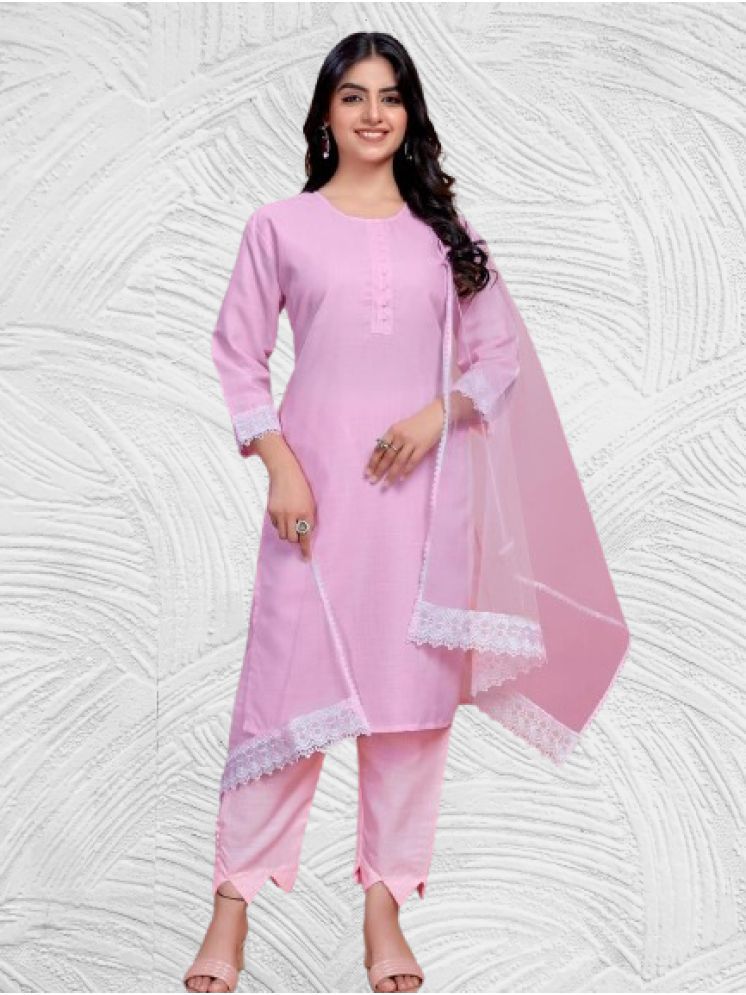     			RUTSH CREATION Cotton Solid Kurti With Pants Women's Stitched Salwar Suit - Pink ( Pack of 1 )