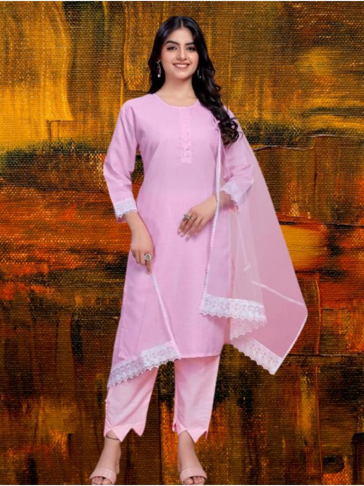     			RUTSH CREATION Cotton Solid Kurti With Pants Women's Stitched Salwar Suit - Pink ( Pack of 1 )