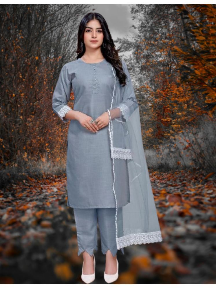     			RUTSH CREATION Cotton Solid Kurti With Pants Women's Stitched Salwar Suit - Light Grey ( Pack of 1 )