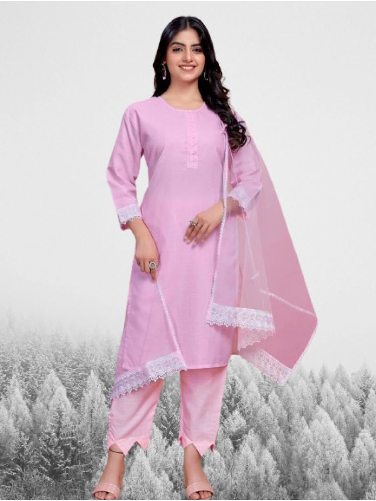     			RUTSH CREATION Cotton Solid Kurti With Pants Women's Stitched Salwar Suit - Pink ( Pack of 1 )