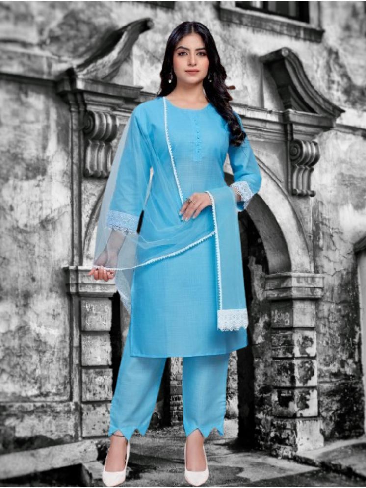     			RUTSH CREATION Cotton Solid Kurti With Pants Women's Stitched Salwar Suit - Blue ( Pack of 1 )