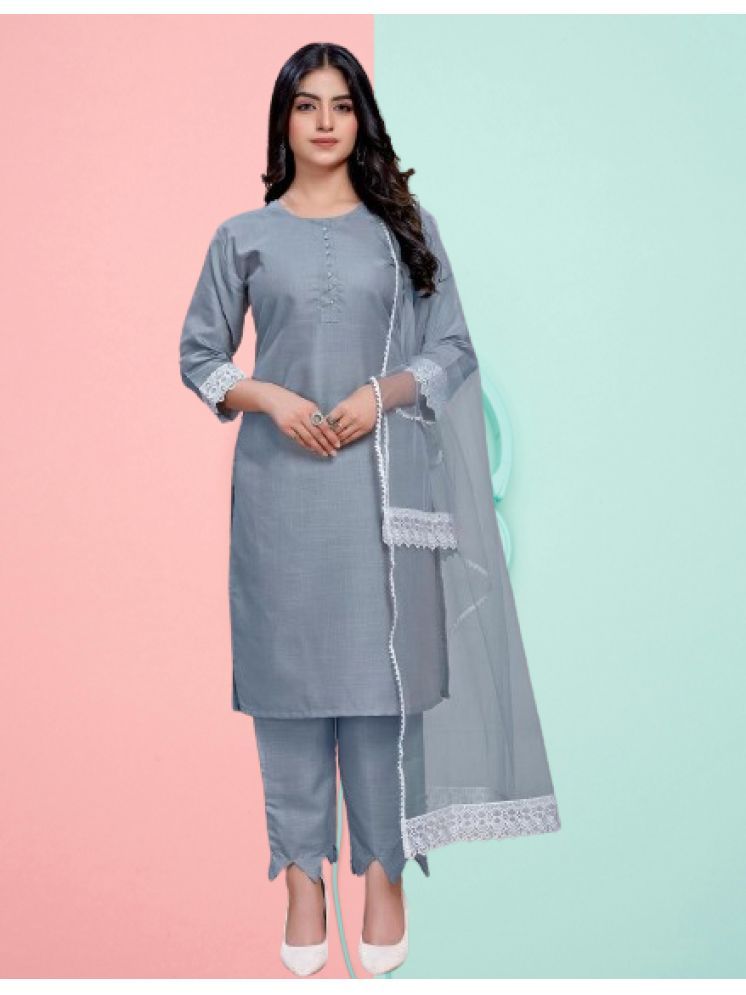     			RUTSH CREATION Cotton Solid Kurti With Pants Women's Stitched Salwar Suit - Light Grey ( Pack of 1 )