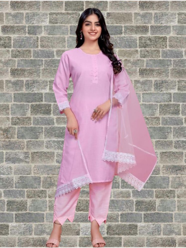     			RUTSH CREATION Cotton Solid Kurti With Pants Women's Stitched Salwar Suit - Pink ( Pack of 1 )