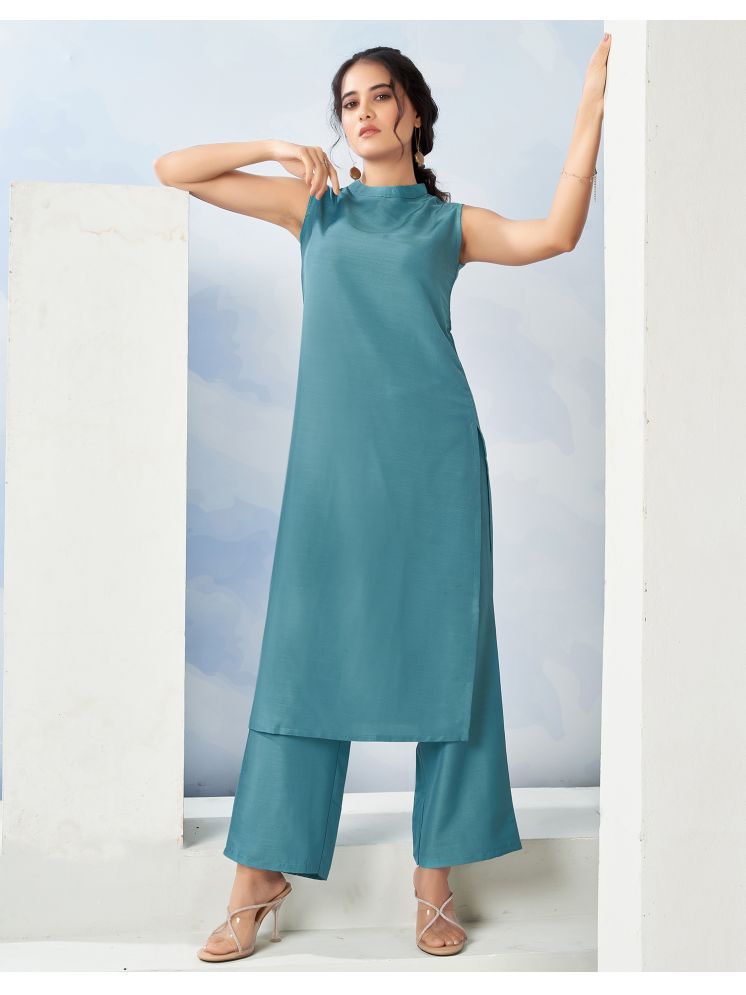     			Selvia Blue Solid Pant Top Set