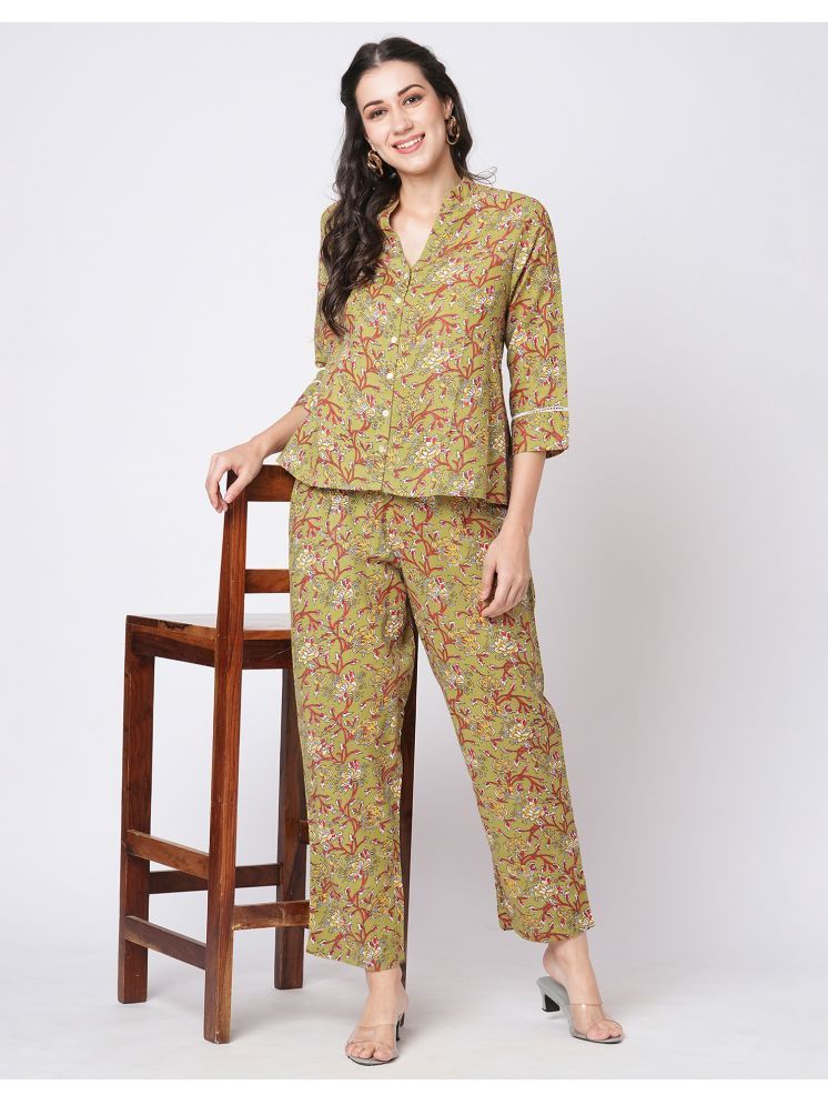     			Selvia Green Printed Pant Top Set