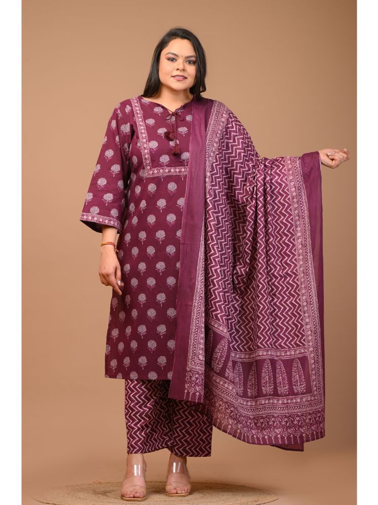     			Swasti Cotton Printed Kurti With Palazzo Women's Stitched Salwar Suit - Purple ( Pack of 1 )