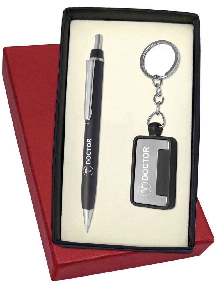     			UJJi Doctor Logo Engraved Click Mechanism Black Pen with Chrome Part Pen Gift Set