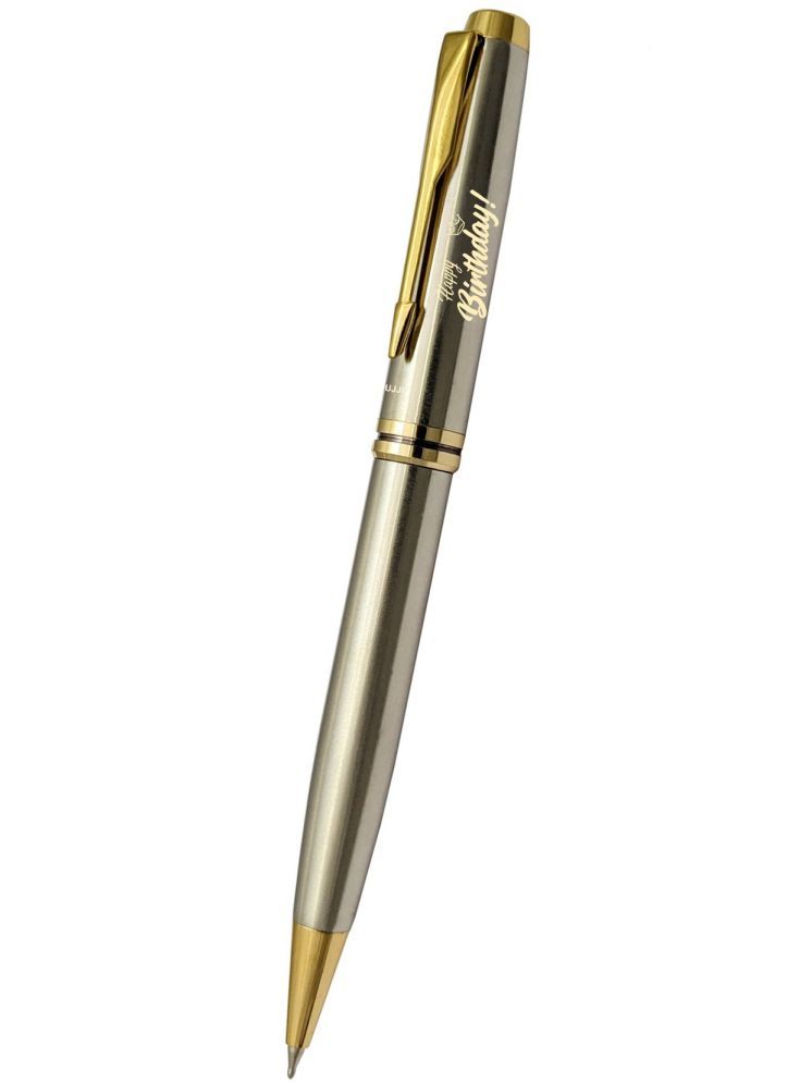     			UJJi Happy Birthday Engraved Dull Chrome Platted with Golden Part Ball Pen