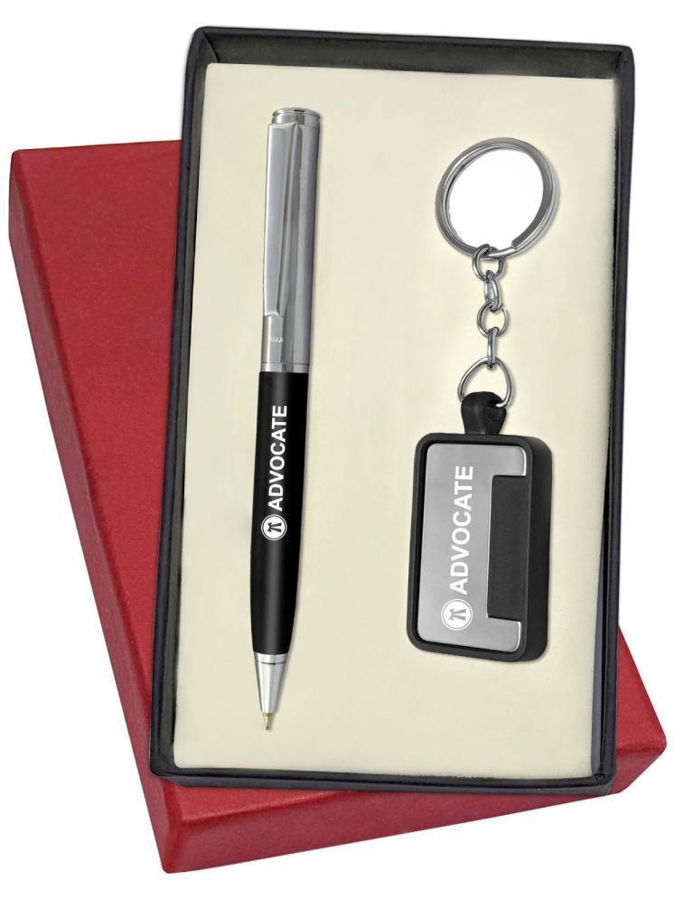     			UJJi Lawyer/Advocate Logo Half Chrome Plated Black Body Pen with Keychain Pen Gift Set