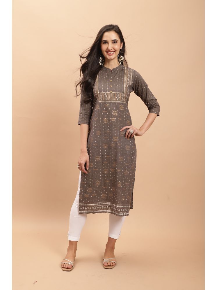     			wonder weave Pack of 1 Cotton Printed Straight Women's Kurti - ( Grey )