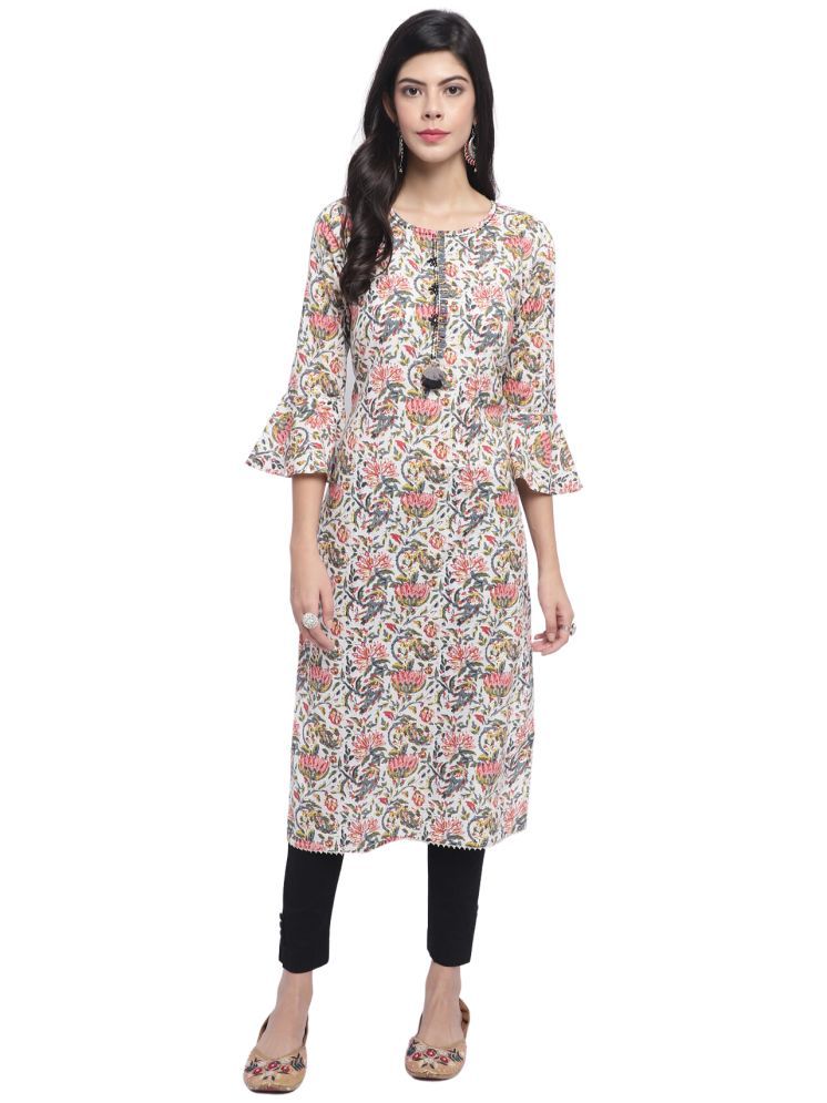     			wonder weave Pack of 1 Cotton Printed Straight Women's Kurti - ( White )