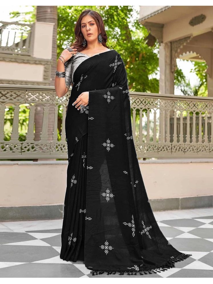     			A TO Z CART Pack of 1 Silk Blend Printed Saree With Blouse Piece ( Black )