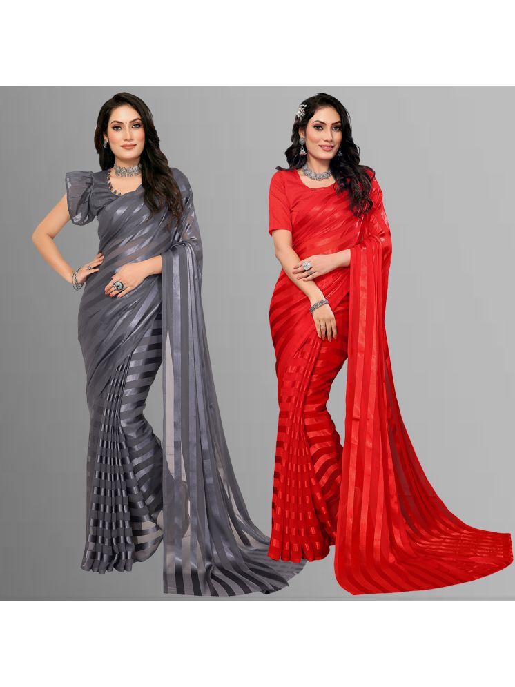     			ANAND SAREES Pack of 2 Satin Striped Saree With Blouse Piece ( Multicolor )