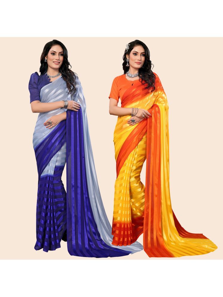     			ANAND SAREES Pack of 2 Satin Striped Saree With Blouse Piece ( Multicolor )