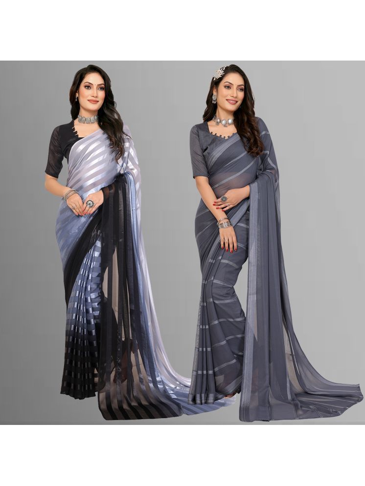     			ANAND SAREES Pack of 2 Satin Striped Saree With Blouse Piece ( Multicolor )