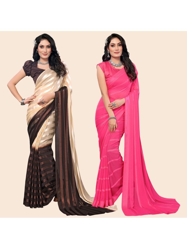     			ANAND SAREES Pack of 2 Satin Striped Saree With Blouse Piece ( Multicolor )