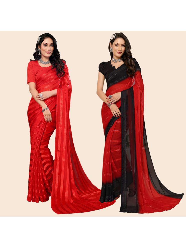     			ANAND SAREES Pack of 2 Satin Striped Saree With Blouse Piece ( Multicolor )