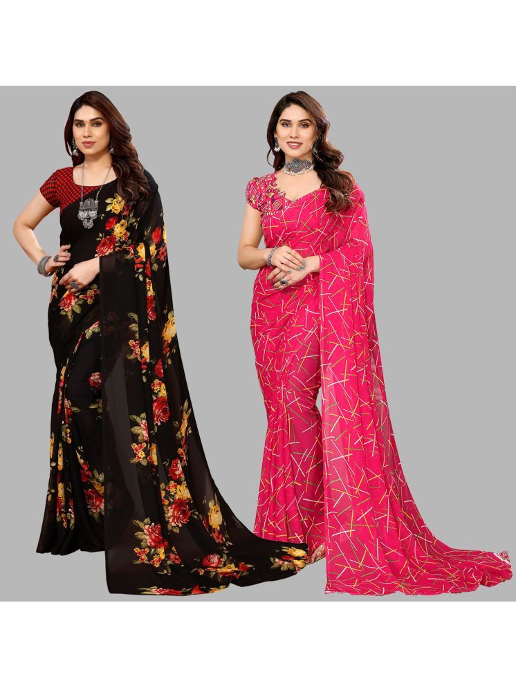     			ANAND SAREES Pack of 2 Georgette Printed Saree With Blouse Piece ( Multicolor )