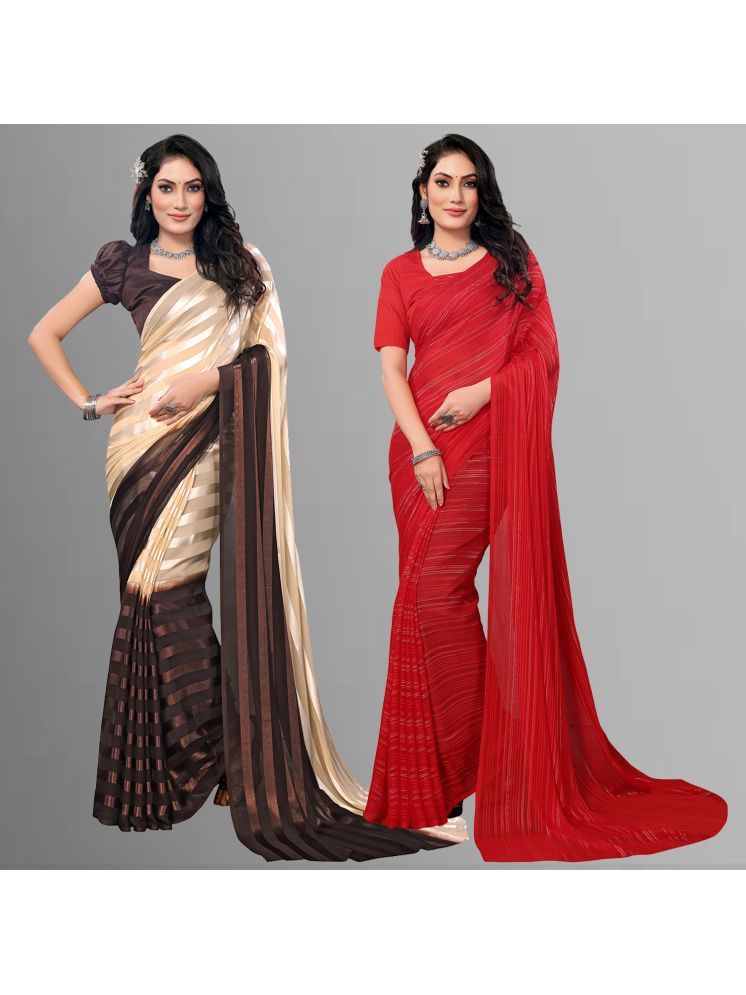     			ANAND SAREES Pack of 2 Satin Striped Saree With Blouse Piece ( Multicolor )