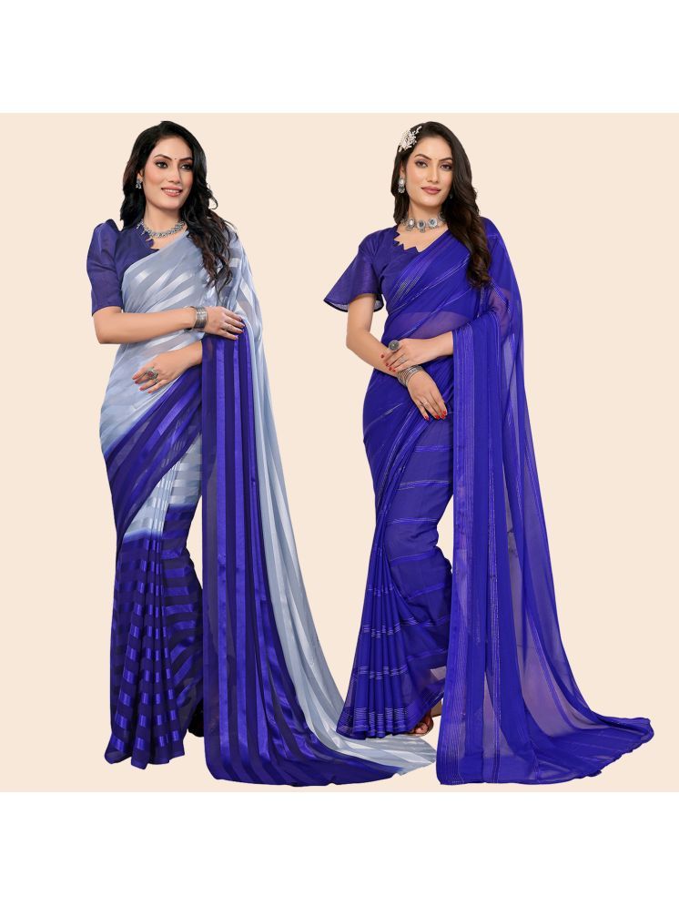     			ANAND SAREES Pack of 2 Satin Striped Saree With Blouse Piece ( Multicolor )