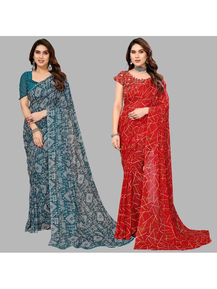     			ANAND SAREES Pack of 2 Georgette Printed Saree With Blouse Piece ( Multicolor )