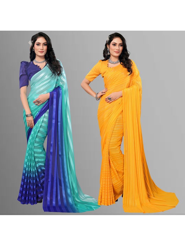     			ANAND SAREES Pack of 2 Satin Striped Saree With Blouse Piece ( Multicolor )