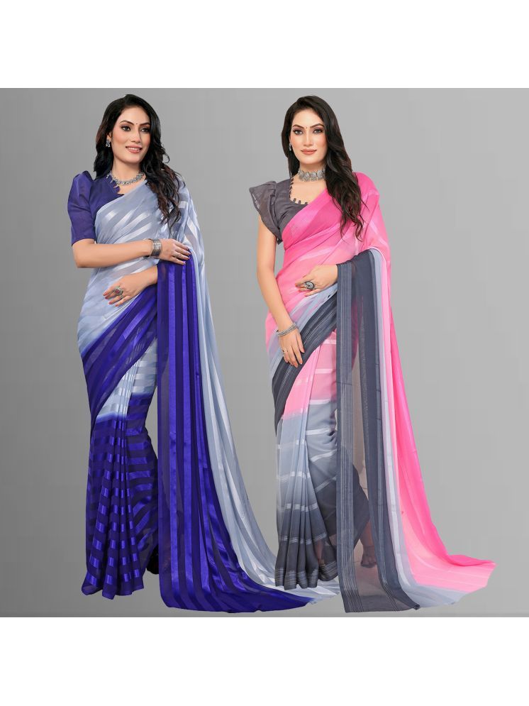     			ANAND SAREES Pack of 2 Satin Striped Saree With Blouse Piece ( Multicolor )