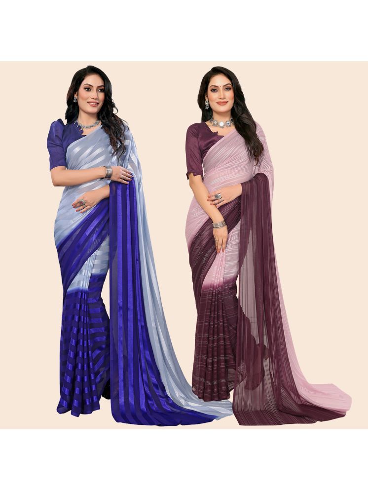     			ANAND SAREES Pack of 2 Satin Striped Saree With Blouse Piece ( Multicolor )