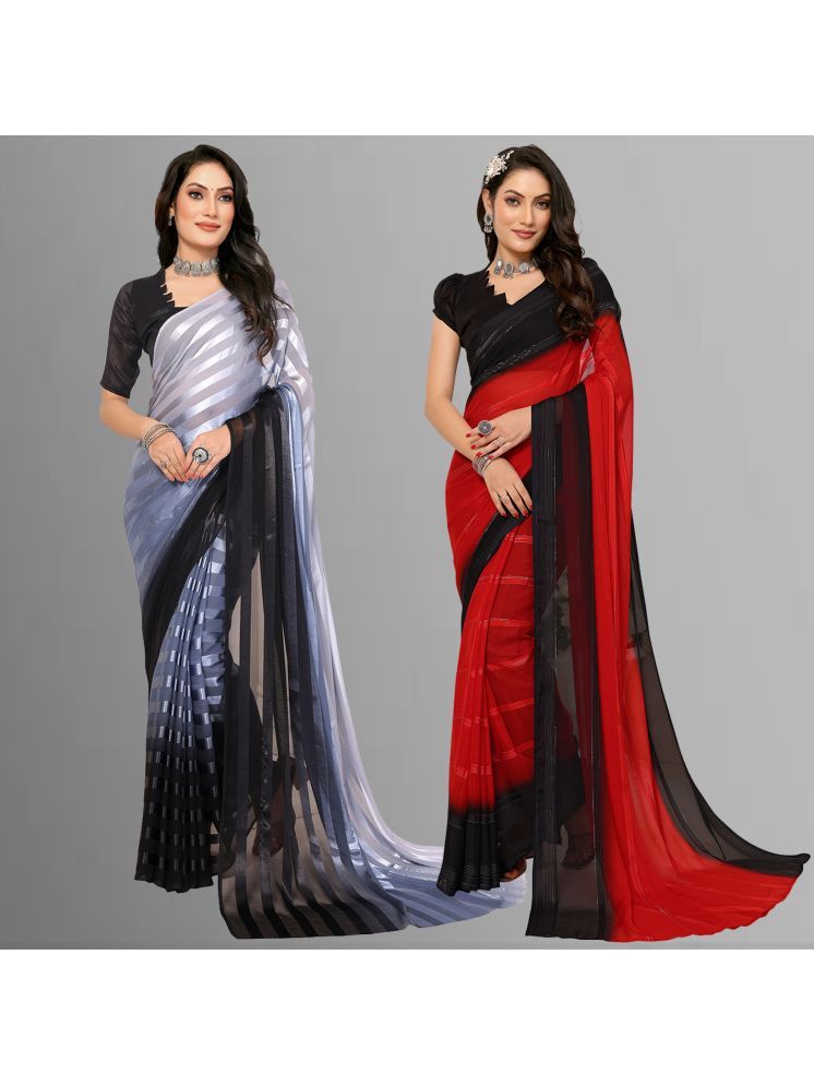     			ANAND SAREES Pack of 2 Satin Striped Saree With Blouse Piece ( Multicolor )