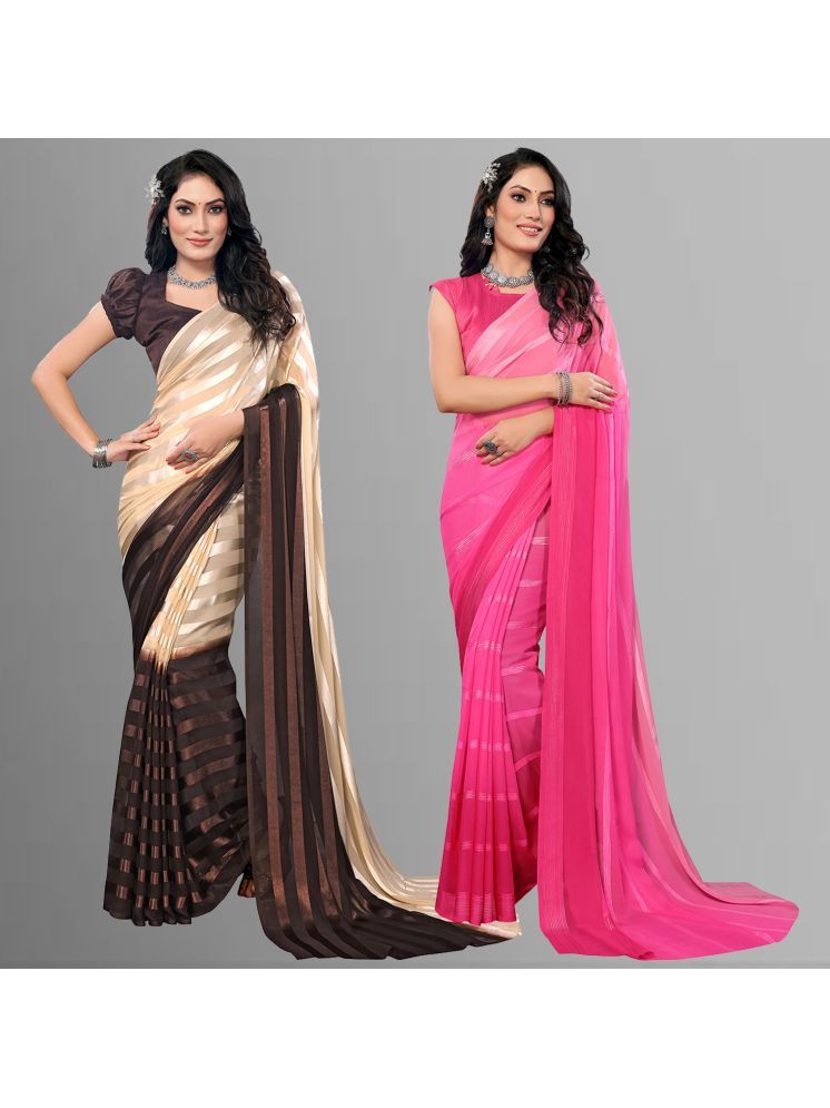     			ANAND SAREES Pack of 2 Satin Striped Saree With Blouse Piece ( Multicolor )