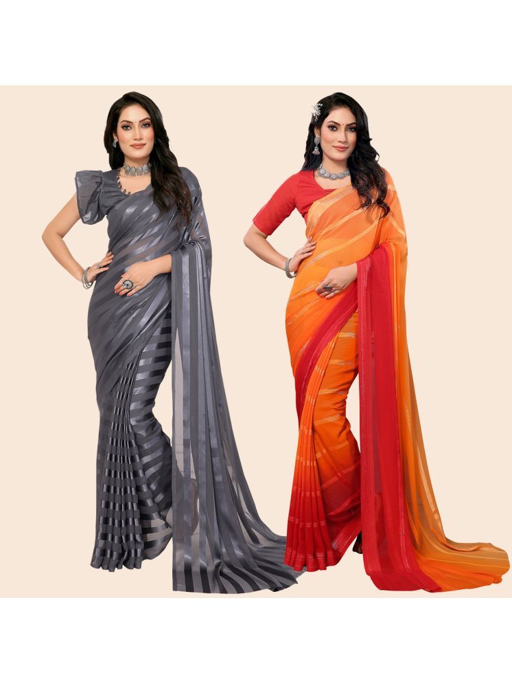     			ANAND SAREES Pack of 2 Satin Striped Saree With Blouse Piece ( Multicolor )