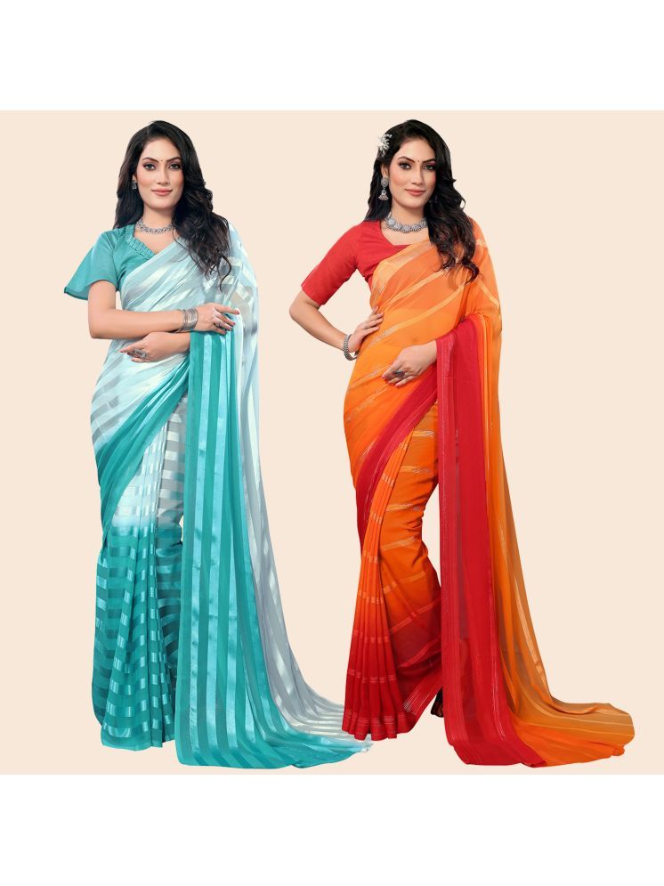     			ANAND SAREES Pack of 2 Satin Striped Saree With Blouse Piece ( Multicolor )