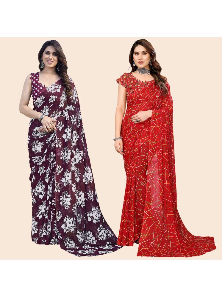     			ANAND SAREES Pack of 2 Georgette Printed Saree With Blouse Piece ( Multicolor )