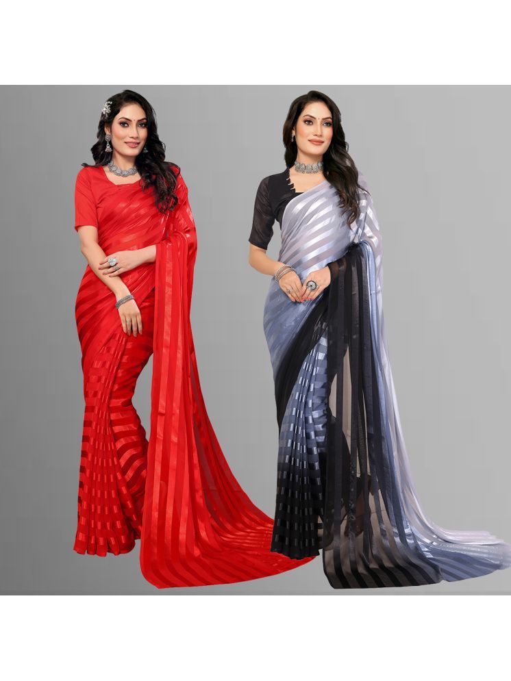     			ANAND SAREES Pack of 2 Satin Striped Saree With Blouse Piece ( Multicolor )