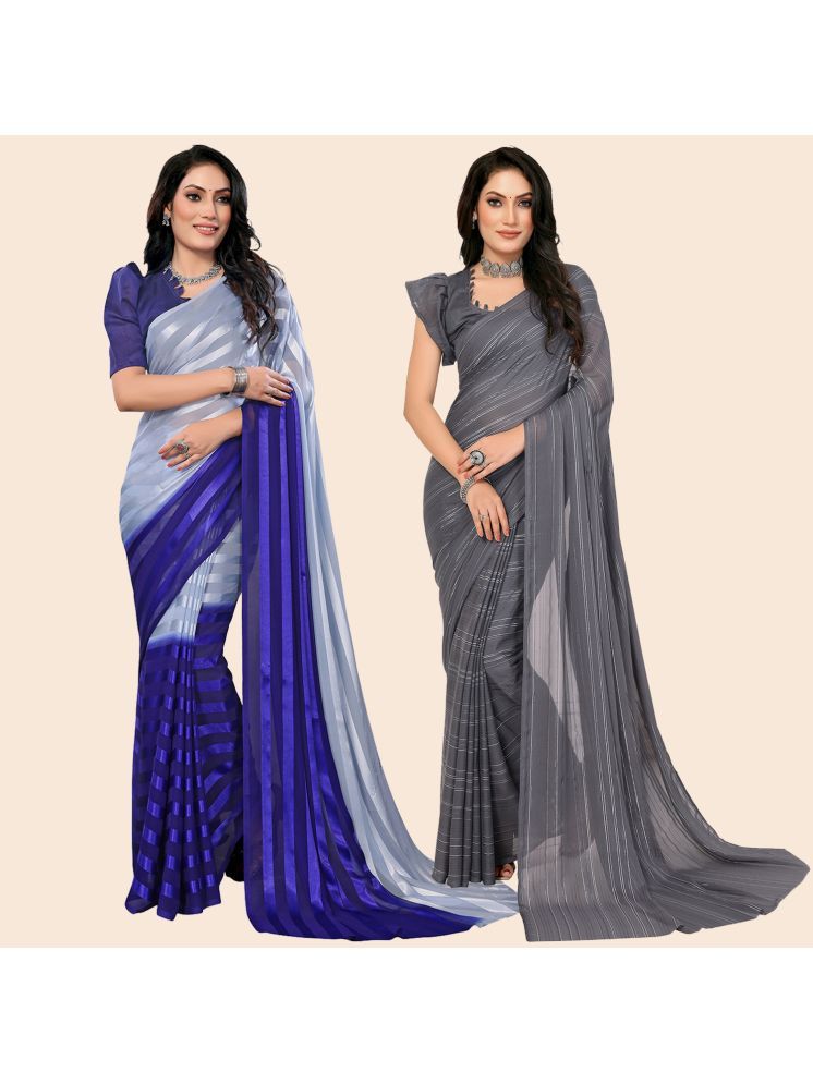     			ANAND SAREES Pack of 2 Satin Striped Saree With Blouse Piece ( Multicolor )