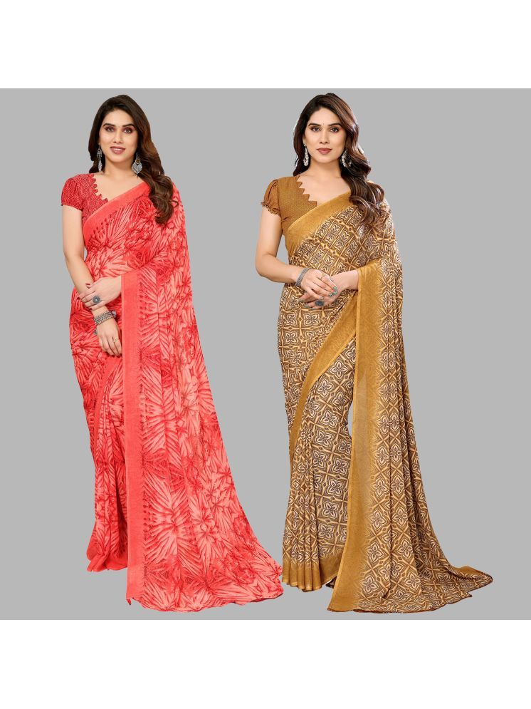     			ANAND SAREES Pack of 2 Georgette Printed Saree With Blouse Piece ( Multicolor )