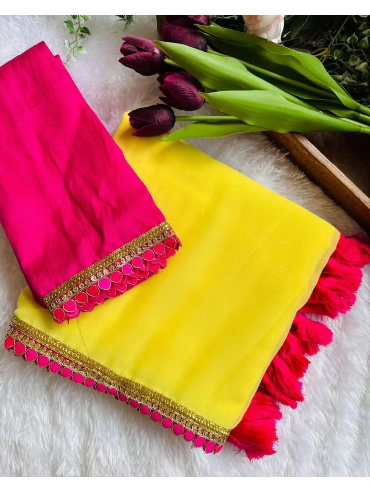     			Aika Pack of 1 Georgette Embellished Saree With Blouse Piece ( Yellow )