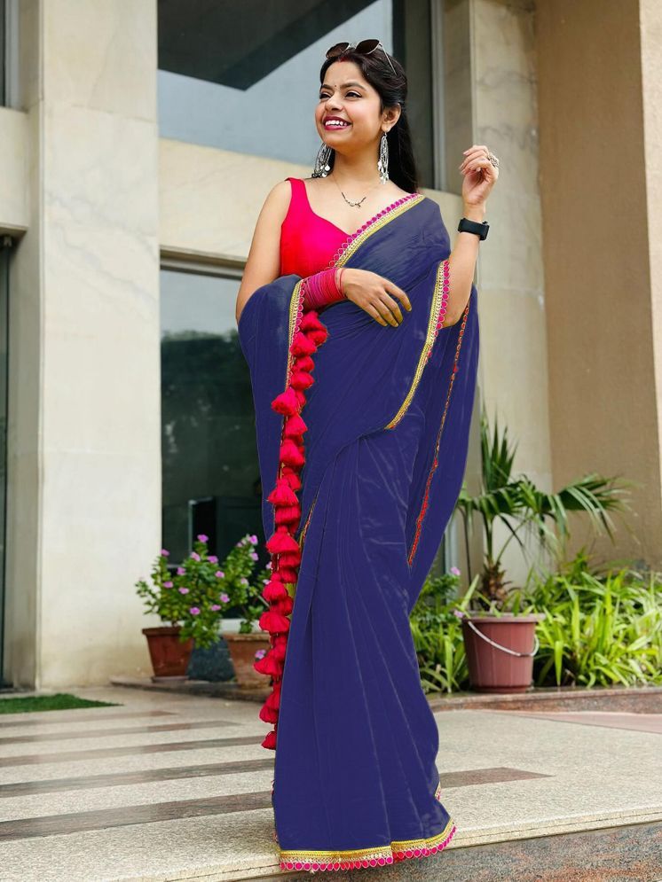     			Aika Pack of 1 Georgette Solid Saree With Blouse Piece ( Navy Blue )