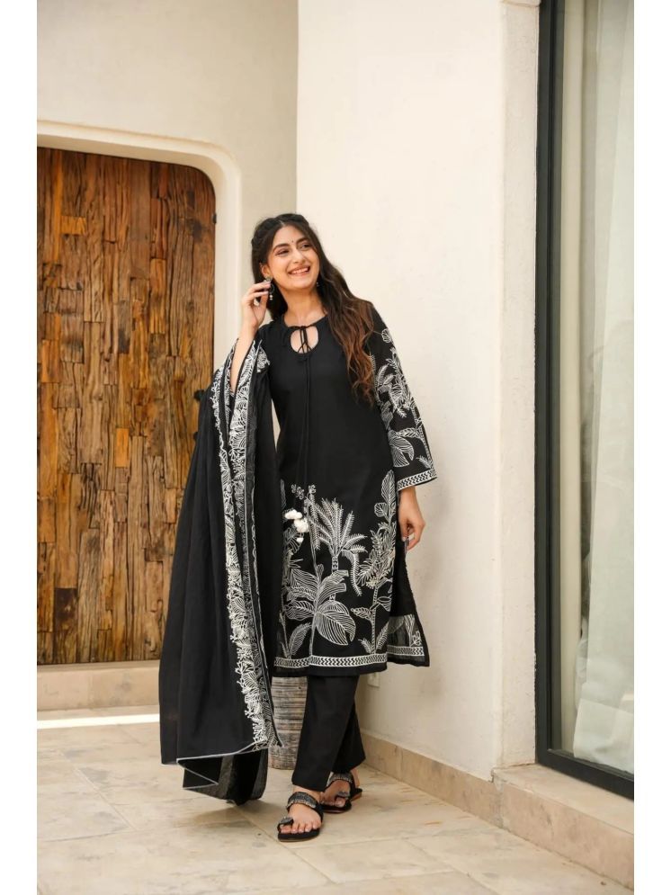     			Estela Cotton Silk Embroidered Kurti With Pants Women's Stitched Salwar Suit - Black ( Pack of 1 )